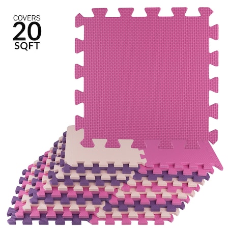 Stalwart Foam Floor Tiles - 20sqft Soft Baby Play Mat - Interlocking Puzzle Mat by Pink 75-6409